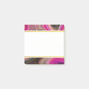 Pink and Black Abstract with Gold Swirls Post-it Notes