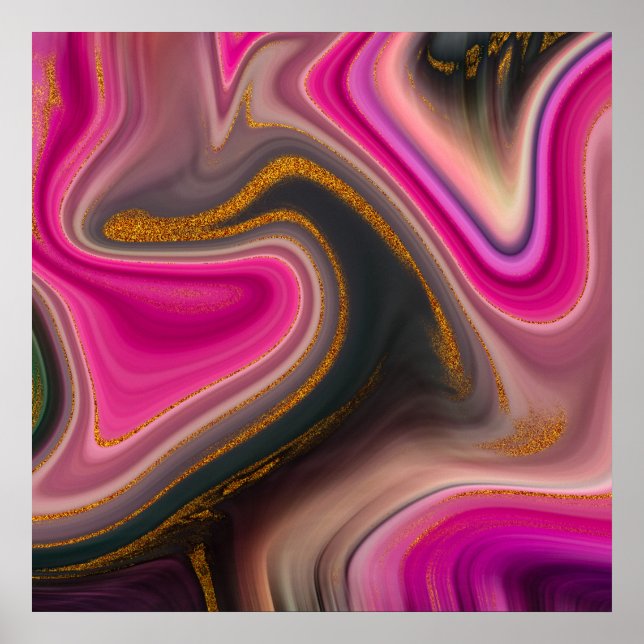 Pink and Black Abstract with Gold Swirls  Poster (Front)