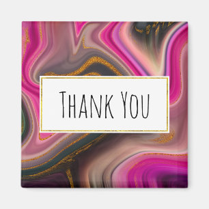 Pink and Black Abstract with Gold Swirls Thank You Magnet