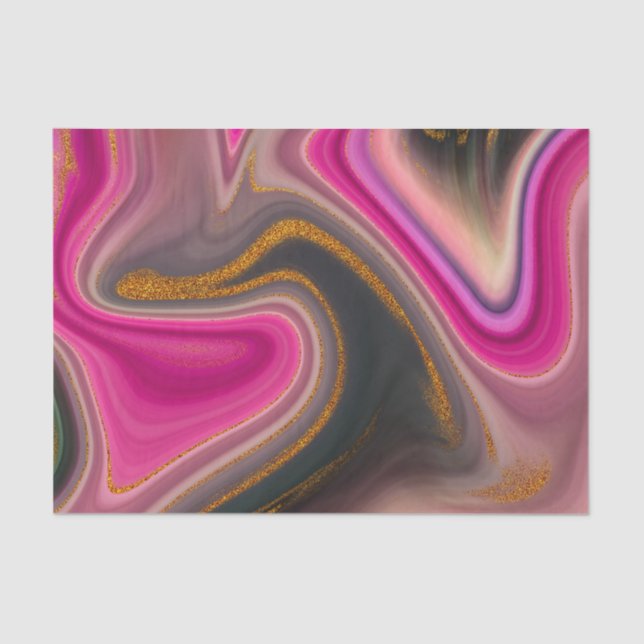 Pink and Black Abstract with Gold Swirls  Tissue Paper (Front)