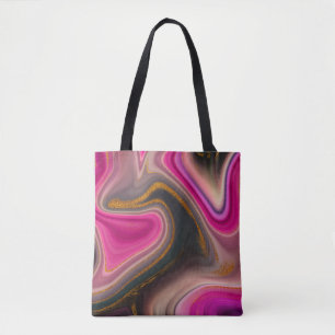 Pink and Black Abstract with Gold Swirls Tote Bag