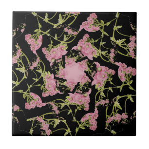 Pink and black Achillea fractal art Ceramic Tile