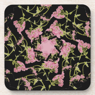 Pink and black Achillea fractal art Coaster