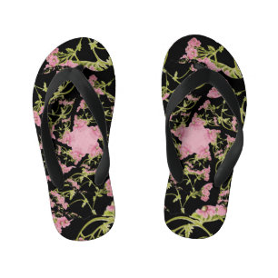 Pink and black Achillea fractal art Kid's Thongs