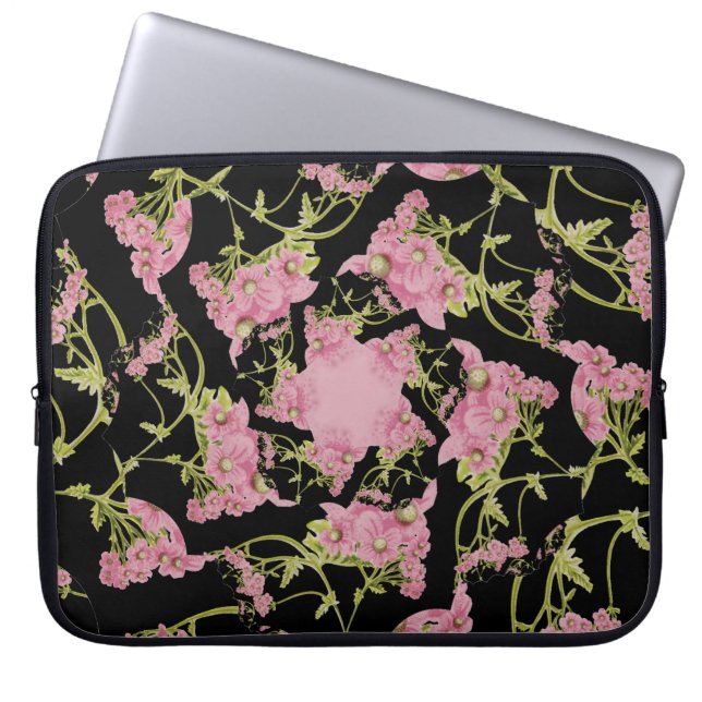 Pink and black Achillea fractal art Laptop Sleeve (Front)