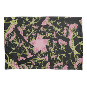 Pink and black Achillea fractal art Pillowcase