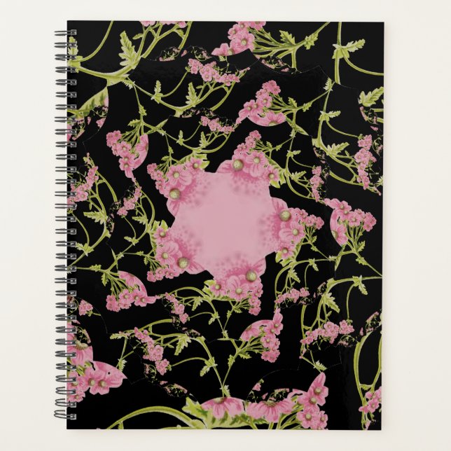 Pink and black Achillea fractal art Planner (Front)