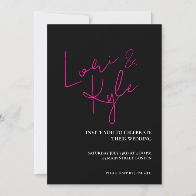 Pink and Black All You Need is Love Modern Wedding Invitation (Front)