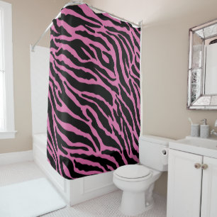 Pink and Black Animal Print Stripes Shower Curtain