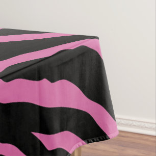 Pink and Black Animal Print Stripes Tablecloth