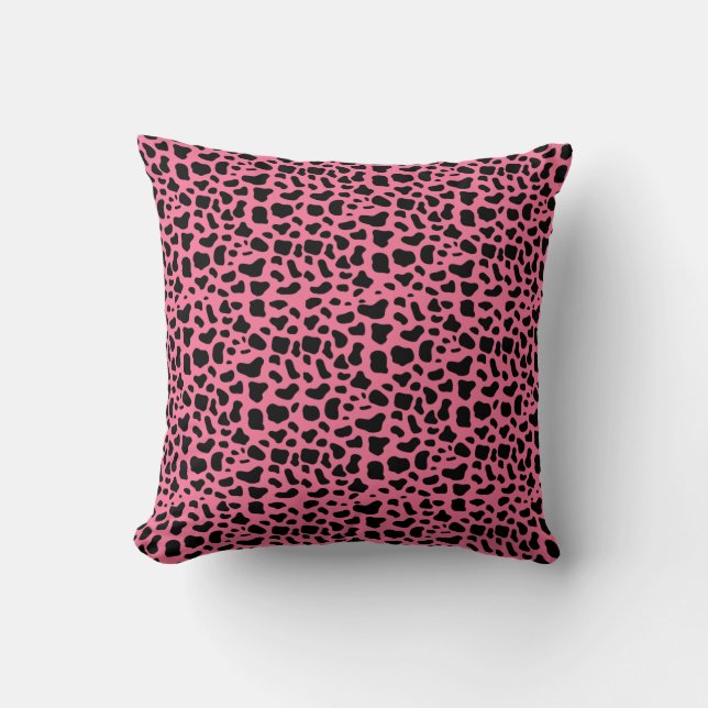 Pink and Black Animal Print Throw Cushion (Front)