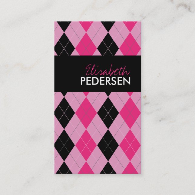 Pink and Black Argyle Business Cards (Front)