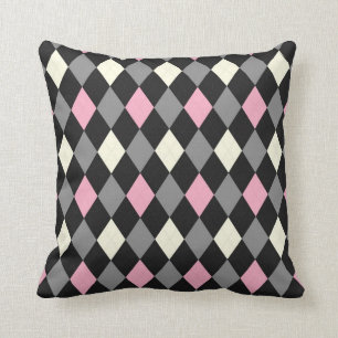 Pink and Black Argyle Cushion