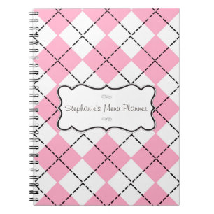 Pink and Black Argyle Personalised Notebook