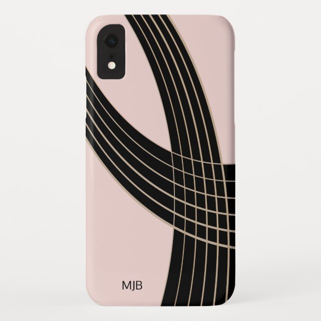 Pink and Black Art Deco Curves with Monogram Case-Mate iPhone Case (Back)