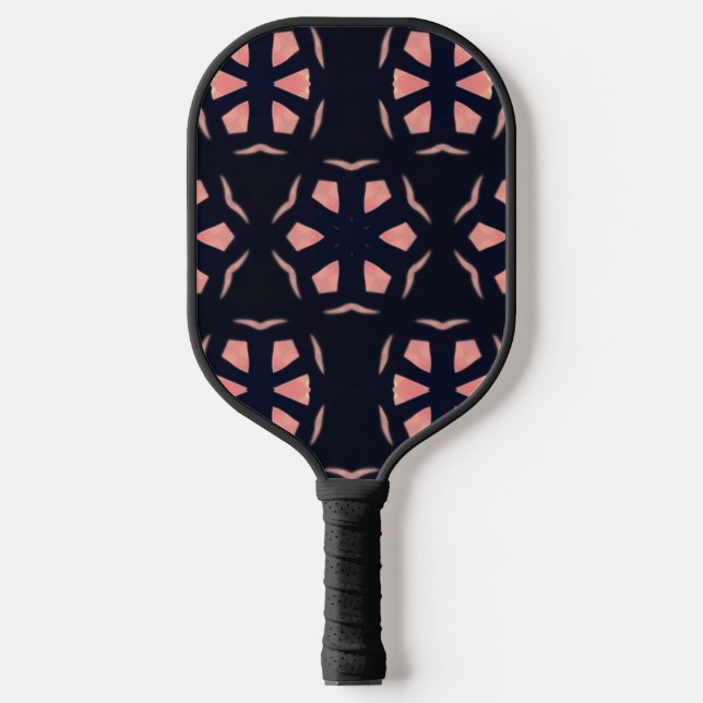 Pink and black art kaleidoscope pattern pickleball paddle (Front)