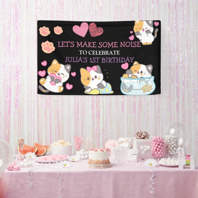 pink and black baby girl birthday Banner (Party)