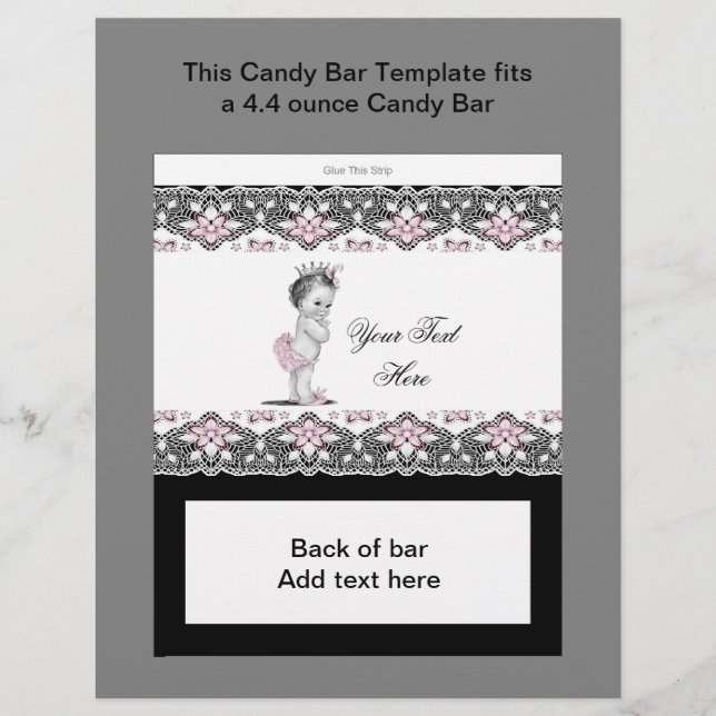 Pink and Black Baby Shower Candy Bar Wrapper (Front)