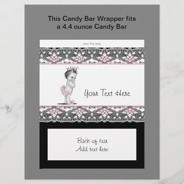 Pink and Black Baby Shower Candy Bar Wrapper (Front)