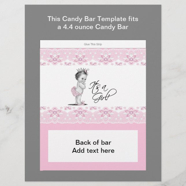 Pink and Black Baby Shower Candy Bar Wrapper (Front)