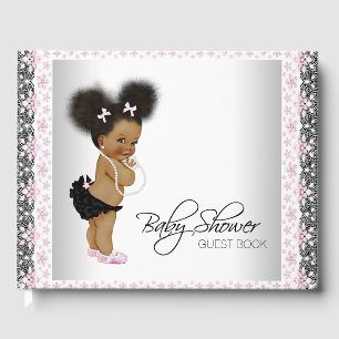 Pink and Black Baby Shower Guest Book Ethnic Girl