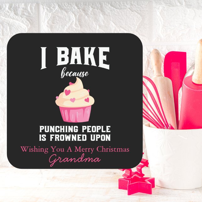Pink and Black Baking Spirits Bright Christmas Square Sticker (Creator Uploaded)