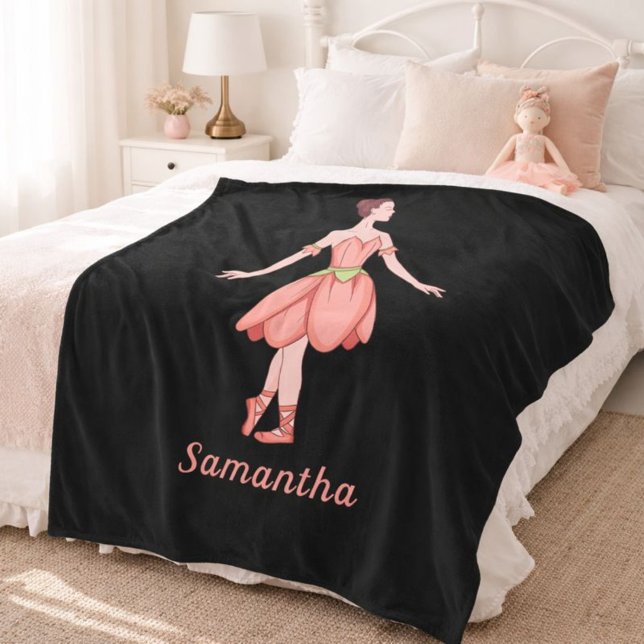 Pink and Black Ballerina with Name Fleece Blanket (Creator Uploaded)