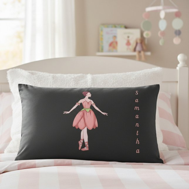 Pink and Black Ballerina with Name Pillowcase (Creator Uploaded)