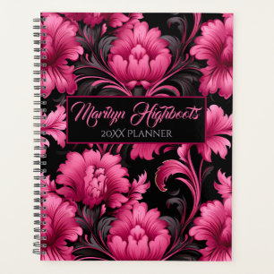Pink and Black Baroque Floral Planner