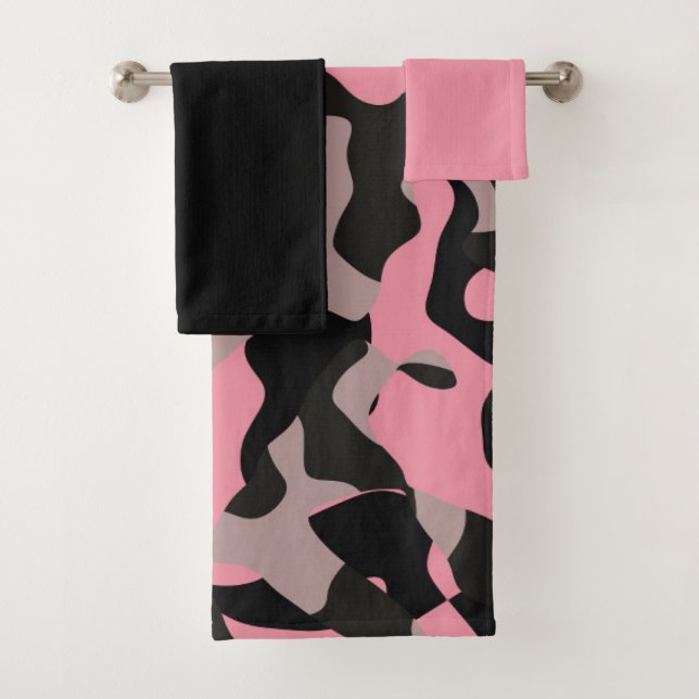 Pink and Black Bath Towel Set (Insitu)