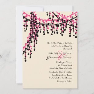 Pink and Black Beaded Wedding Invitation
