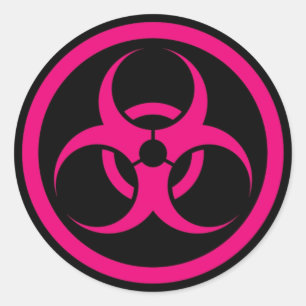Pink and Black Bio Hazard Circle Classic Round Sticker