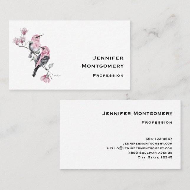 Pink and Black Birds on a Tree Branch Business Card (Front/Back)