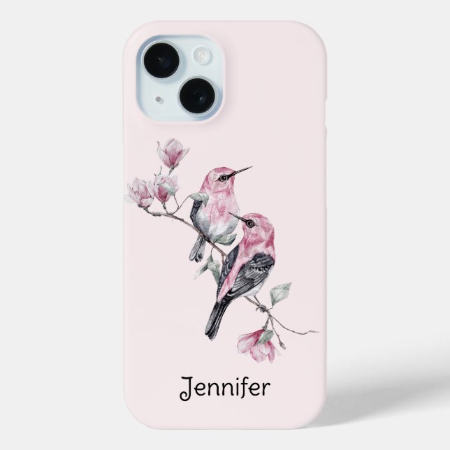 Pink and Black Birds on a Tree Branch Case-Mate iPhone Case (Back)