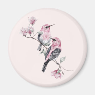 Pink and Black Birds on a Tree Branch Magnet