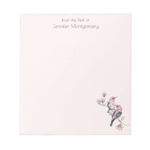 Pink and Black Birds on a Tree Branch Notepad