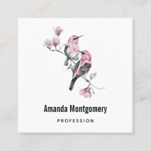 Pink and Black Birds on a Tree Branch Square Business Card