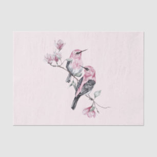 Pink and Black Birds on a Tree Branch Tissue Paper