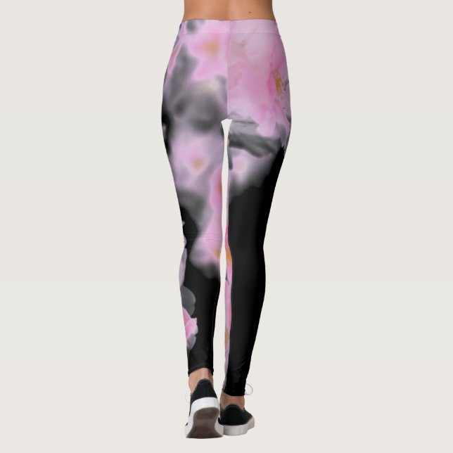 Pink and Black Blossom Yoga Leggings (Back)