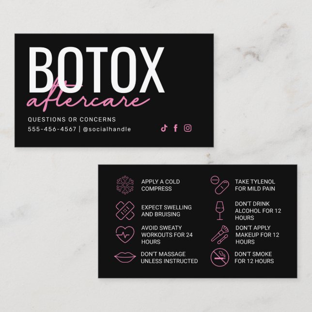 Pink and Black Botox Aftercare Card (Front/Back)