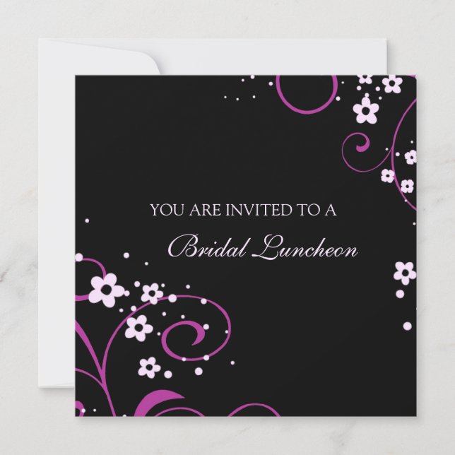 Pink and Black Bridal Luncheon Invitation Cards (Front)