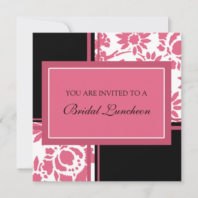 Pink and Black Bridal Luncheon Invitation Cards (Front)