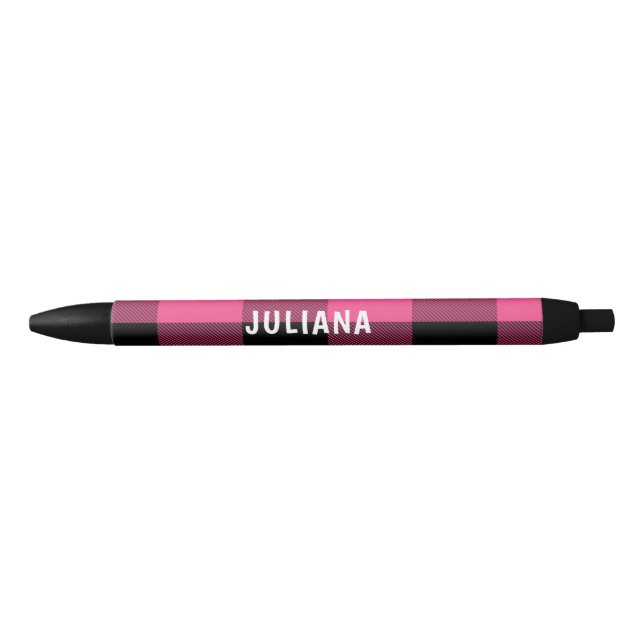 Pink and Black Buffalo Plaid Custom Black Ink Pen (Front)