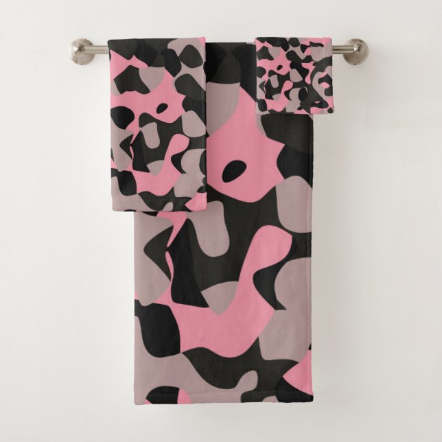 Pink and Black Camo Bath Towel Set (Insitu)
