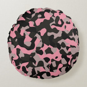 Pink and Black Camo  Round Cushion