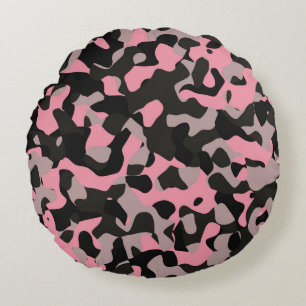 Pink and Black Camo Round Cushion
