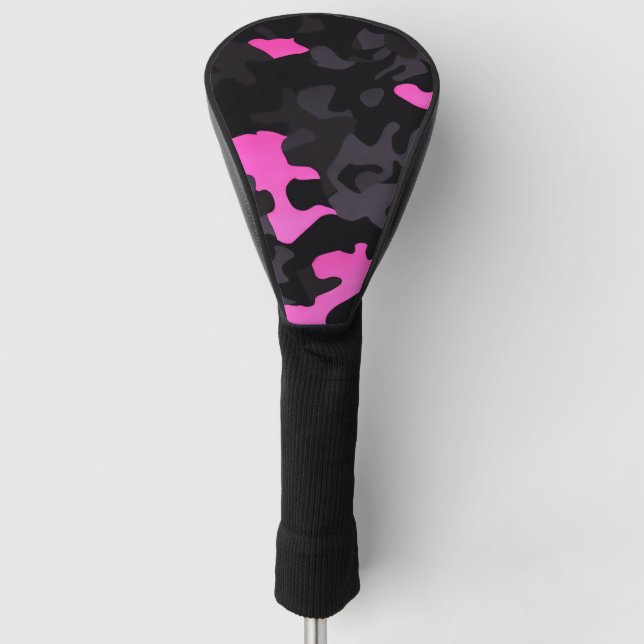 Pink and Black Camouflage Golf Head Cover (Front)