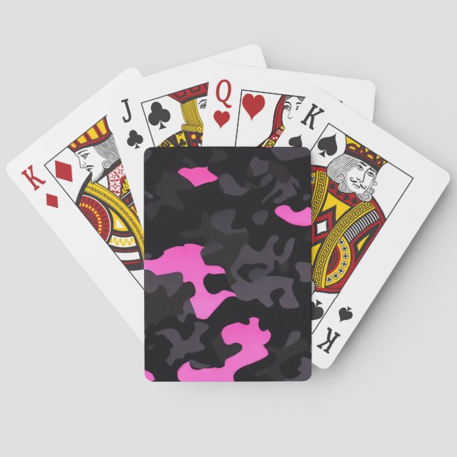 Pink and Black Camouflage Playing Cards (Back)
