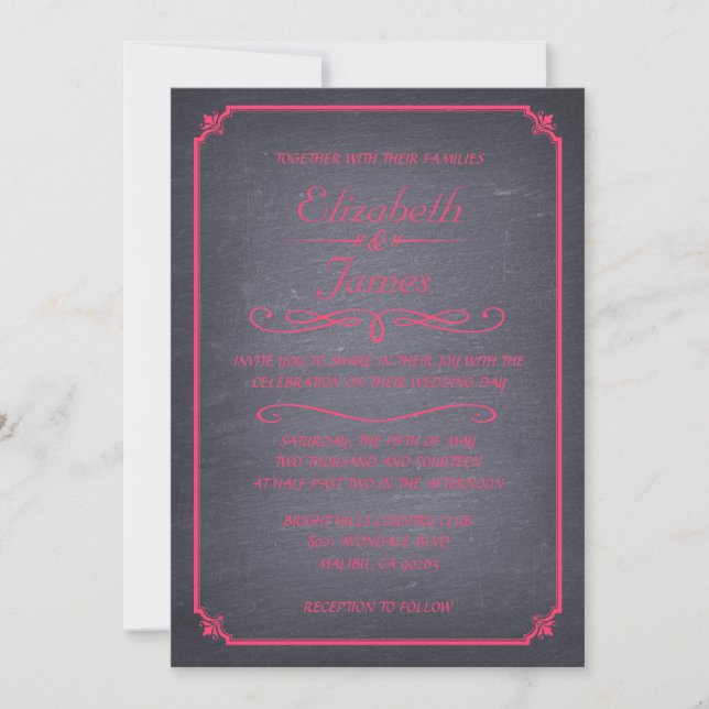 Pink and Black Chalkboard Wedding Invitations (Front)