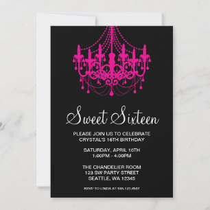 Pink and Black Chandelier Sweet Sixteen Birthday Invitation